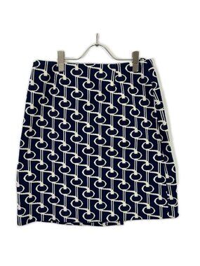 Prada Blue White Knit Jacquard Total Pattern Wrap Skirt 40